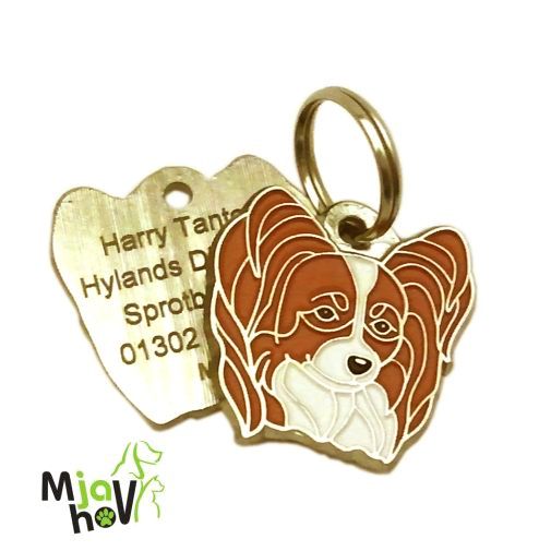 hundemarke-mit-gravur-papillon-weiß-rot.jpg Hundemarken MjavHov - Hundemarke, Hundemarken online, Hundemarken mit gravur, gravierte Hundemarken, Hundeanhänger, Anhänger mit gravur, Hundezubehöer, Rassen Hundemarke, Tieranhänger